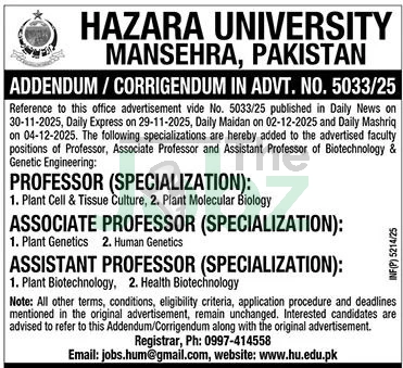Hazara University Mansehra 2025 Job Openings: Apply Now! - Hazara University
