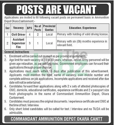 Ammunition Depot Okara Hiring: Apply for Latest Job Vacancies Now - Ammunition Depot
