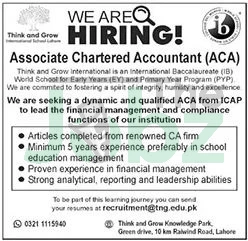 Think and Grow Education System Job Openings in Lahore, Pakistan - Bank