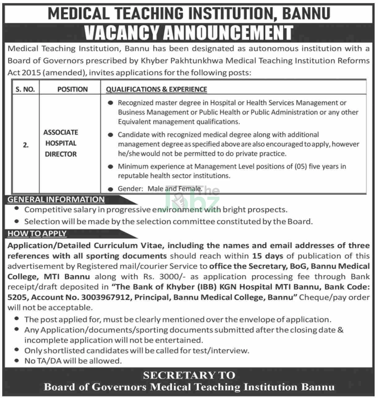 Medical Teaching Institution MTI Bannu Hiring Now: Apply Today! - Medical Teaching Institution MTI