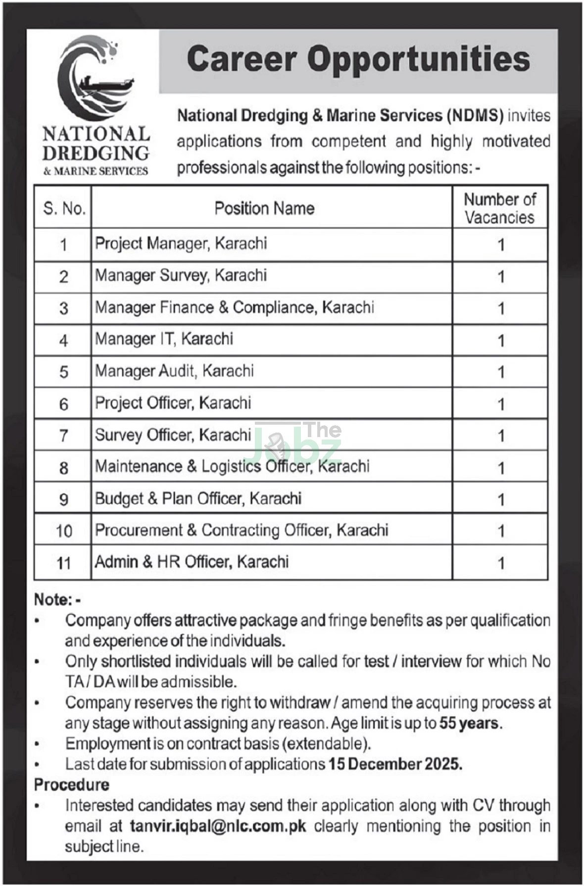 National Dredging Marine Services NDMS Job Openings in Karachi - National Dredging & Marine Services NDMS