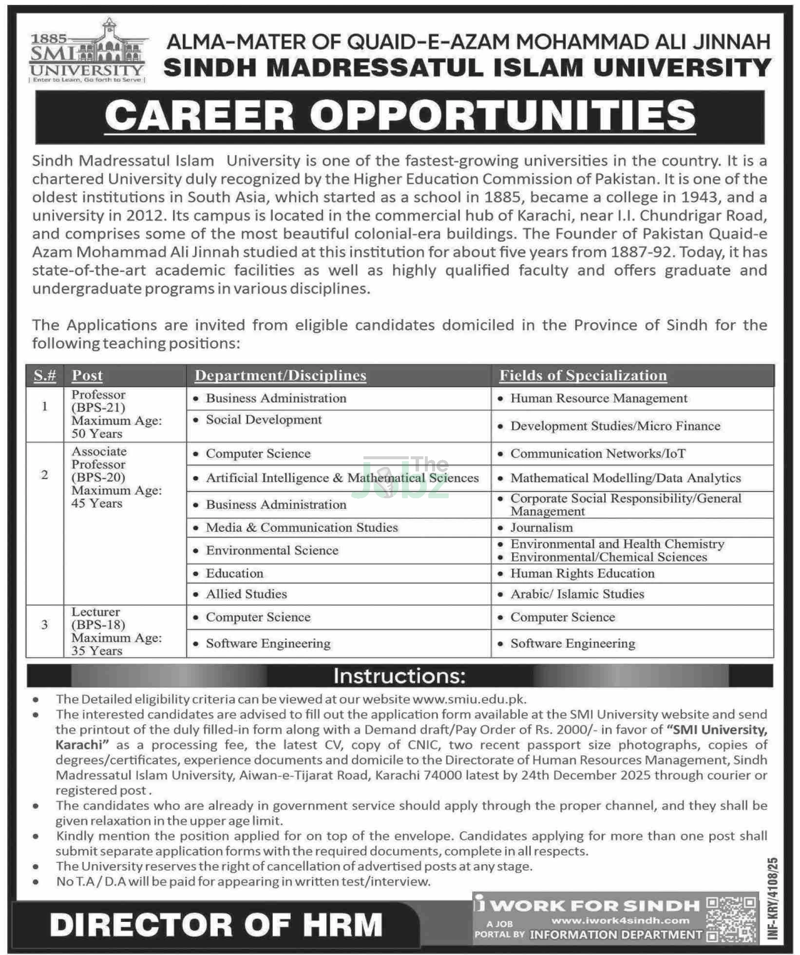 Sindh Madressatul Islam University Karachi Job Openings 2023 - Sindh Madressatul Islam University