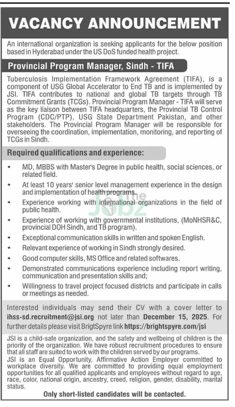 International Organization Hiring in Hyderabad, Pakistan: Apply Now! - Management