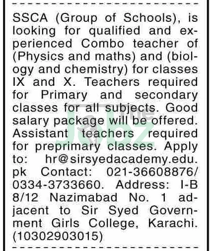 SSCA School Karachi Job Openings Nov 2025: Apply Now! - Sir Syed Children Academy SSCA