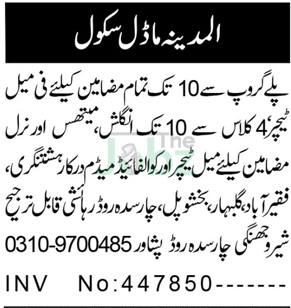 Al Madina Peshawar Teaching Jobs 2026: Apply Now for Vacancies - Madinah Public Model School
