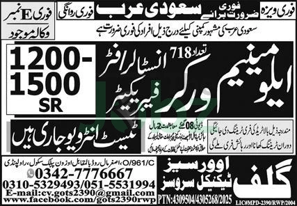 Aluminum Installer Worker Jobs 2025: Apply Now in Dammam, Pakistan - Manufacturing