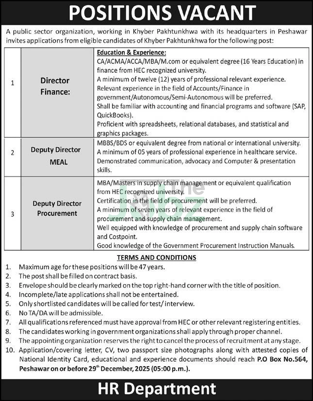 Public Sector Jobs in Peshawar: Apply Now for Vacant Positions - Public Sector Organization