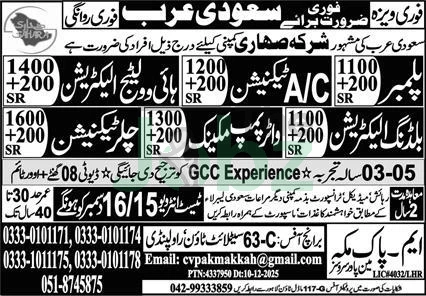 Water Pump Mechanic High Voltage Electrician Jobs Riyadh 2025 - Manufacturing
