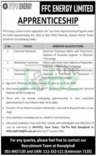 FFC Energy Limited Apprenticeship Program: Apply Now in Rawalpindi - Management