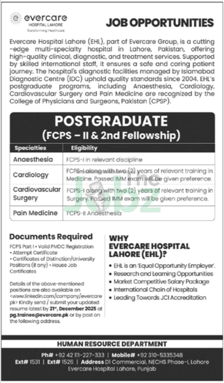 Evercare Hospital Lahore Fellowship Program: Apply Now for 2024 - Management