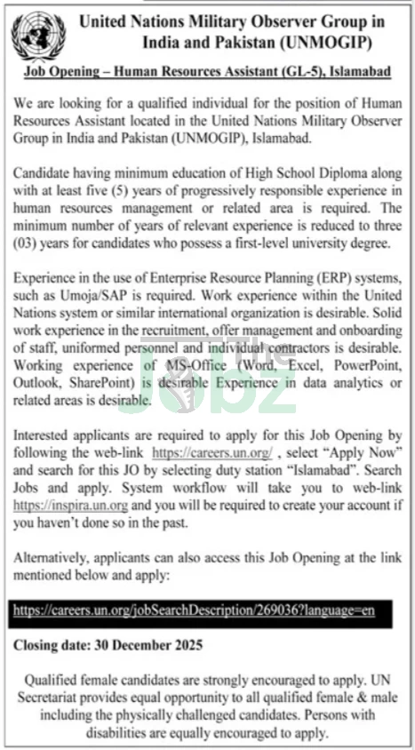 United Nations Military Observer Jobs 2025: India-Pakistan Roles - United Nations Military Observer Group in India & Pakistan