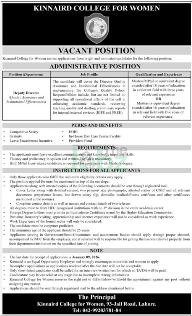 Kinnard College Lahore 2025: Teaching Admin Jobs Available - Kinnard College for Women