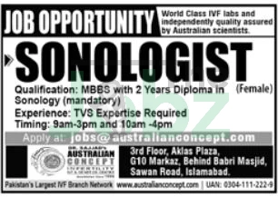 Sonologist Position in Islamabad: Join Australian Concept Infertility Medical Center - Medical