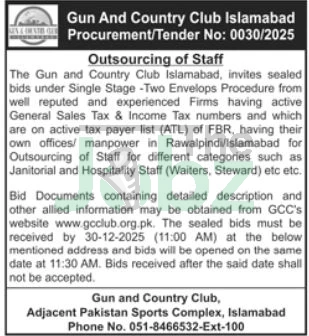 Gun and Country Club Islamabad Hiring Outsourcing Staff Now! - Management
