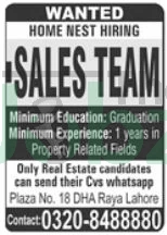 Home Nest Pvt Ltd Lahore Sales Jobs 2025: Apply Now! - Sales