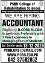 PSRD College Lahore Rehabilitation Sciences Jobs 2025 Apply Now - Education